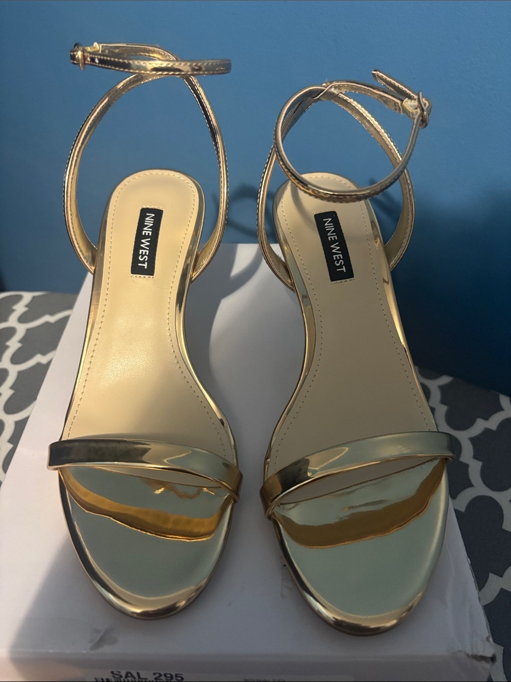 Nine West Metallic Gold Ankle-Strap Heeled Sandals